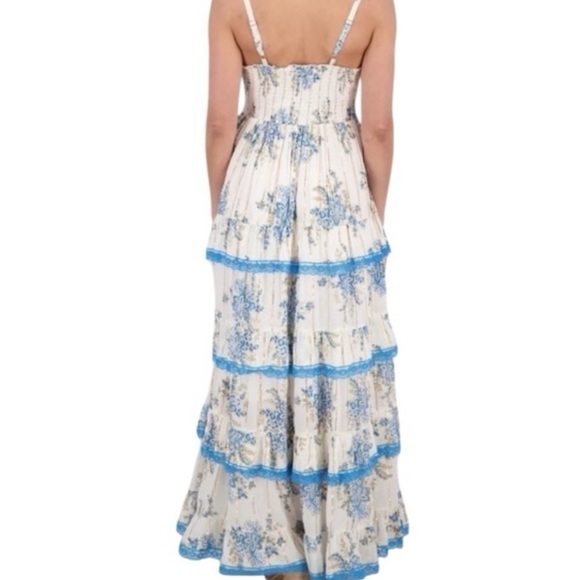 ANANTA S/M Blue Gold Metallic Lace Trim Boho Maxi Dress Made in India 25120 - Picture 2 of 11